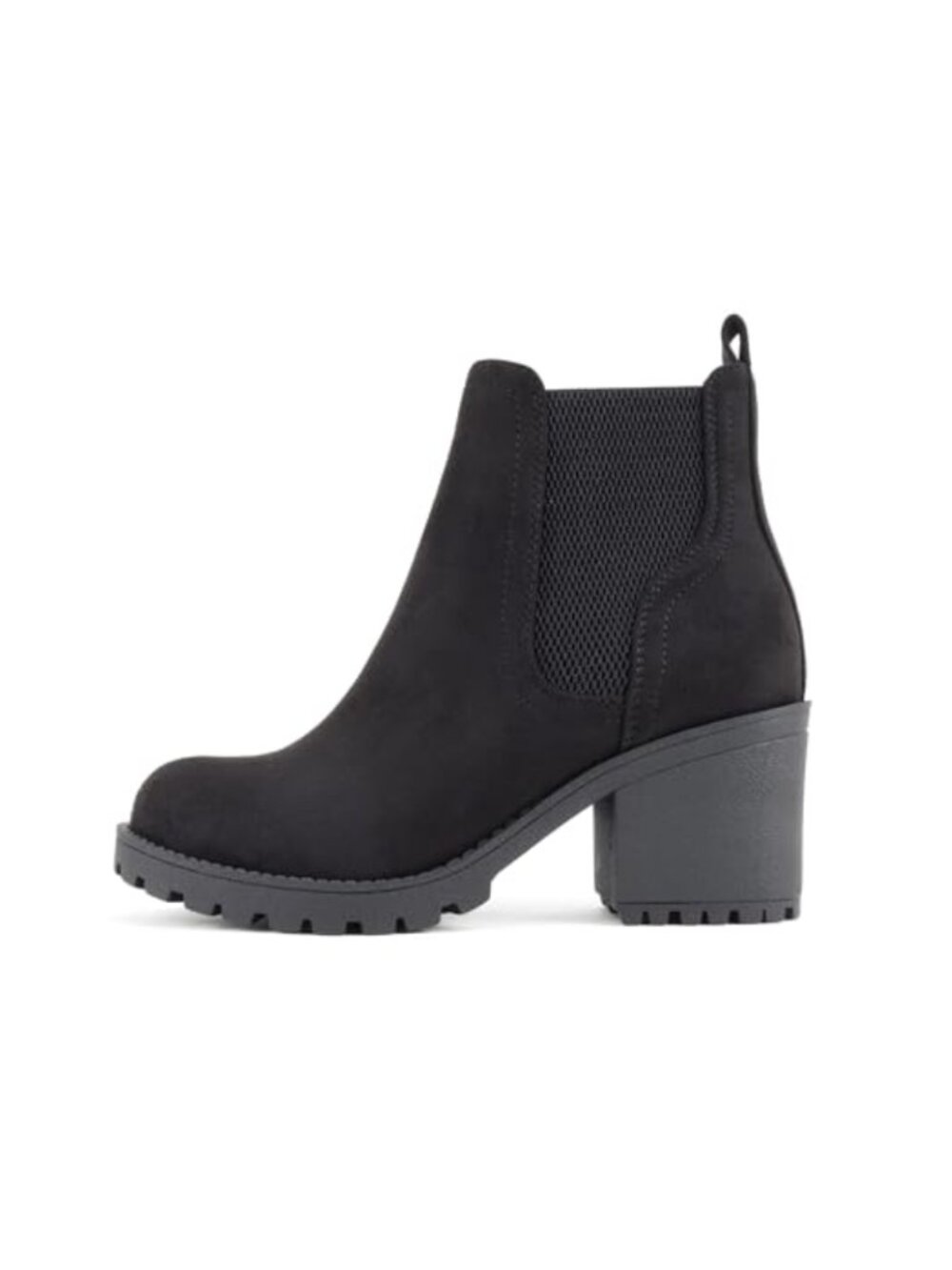 Chelsea Ankle Bootie with Lug Sole Mid Heel and Double Elastic Gore